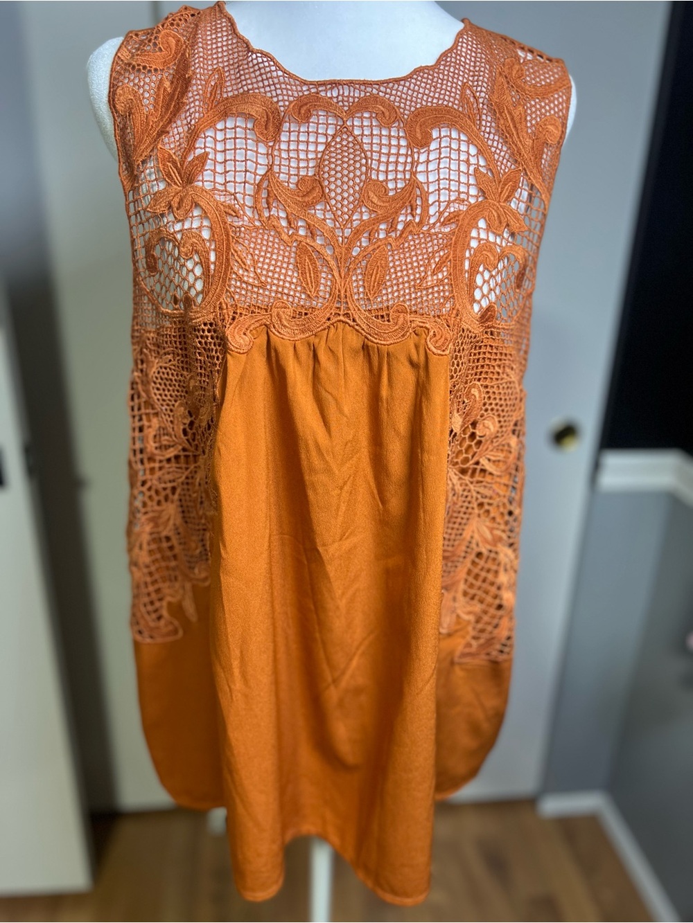 Chelsea28 Orange Crochet Yoke Tank